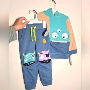 NEW 3T CAT & JACK MONSTER 2-PIECE JOGGER SWEATSUIT SET
